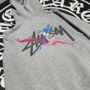 Grey Stüssy Paint Splatter Hoodie